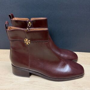 Tory Burch Everly Flat Boots Etrusco Calf Sierra Brown Leather 10 1/2 US